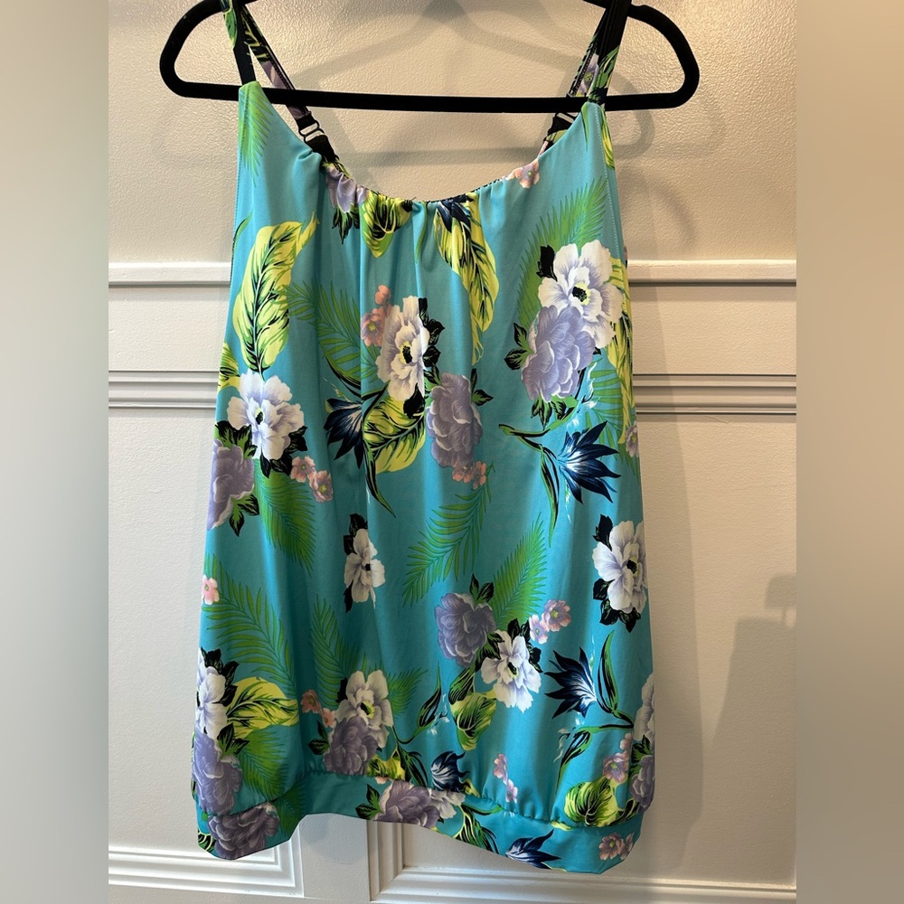 🐠LB 2 PC Swim by Cacique 2piece SZ 26 Blouson Teal Floral Tankini Swimsuit